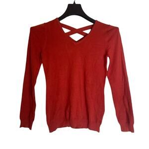 Love Ellie Womens Pullover V-Neck Sweater Cross Back Long Sleeve Size XS Red